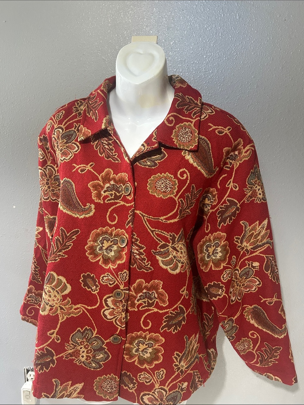 Coldwater Creek Burgundy Floral Button-Up Women's blazer size PXL
